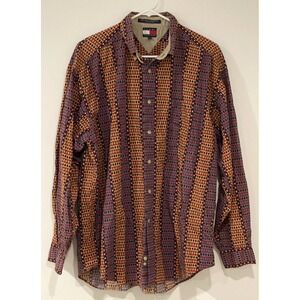 Tommy Hilfiger Men's L Western Diamond Pattern Button Down Shirt Vintage 90s